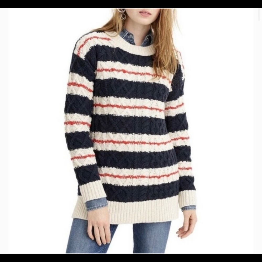 Striped crew neck cable knit J. Crew sweater
